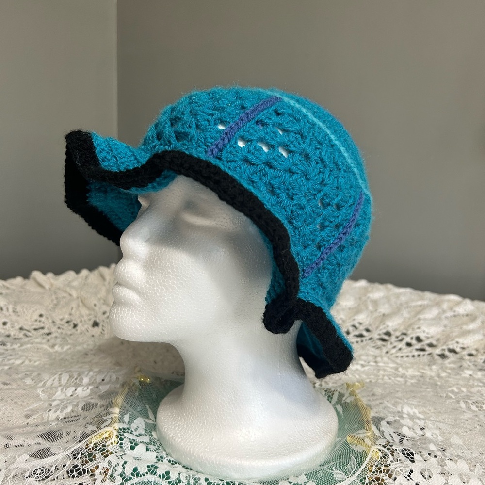 Blue and Black Crochet Hat